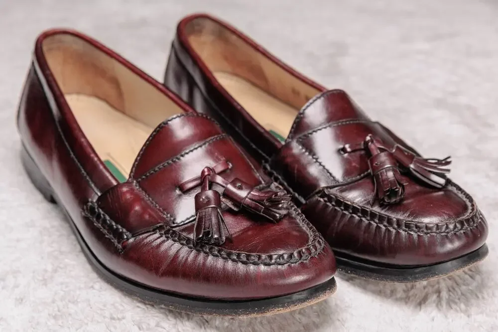 Cole Haan Burgundy Leather Tassel Loafers Slip On Shoes Mens Size 9.5